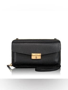 TUMI Larkin SLG Stockton Black Pebble Leather Phone Wallet Crossbody Travel